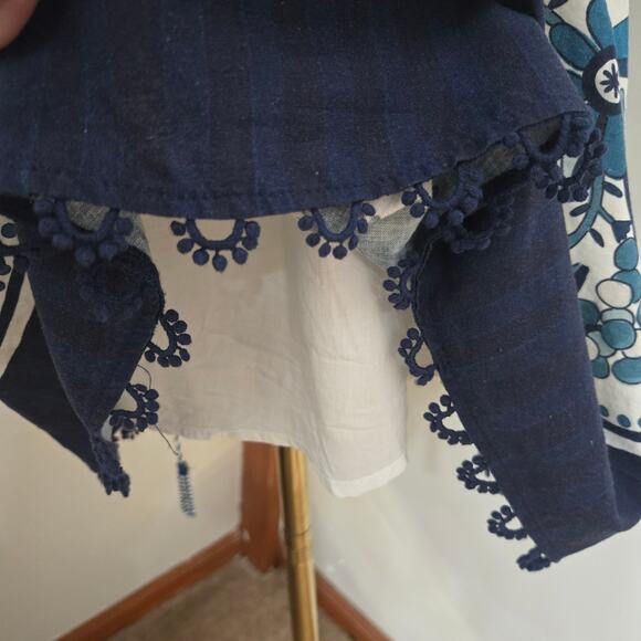 Farm Rio Tropical Tiles Mini Dress M Beaded Tassels Beachy Boho Cottage Hippie - Picture 7 of 12